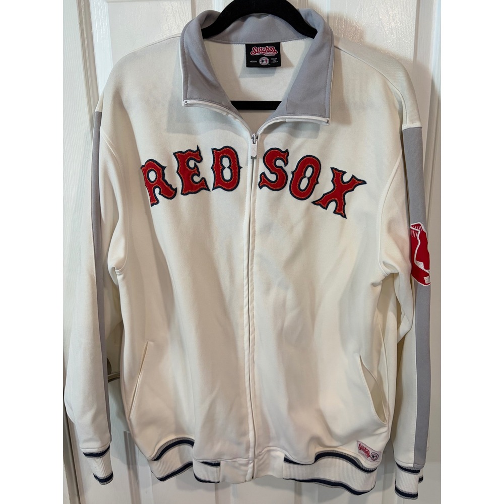 Men's Stitches Size Medium MLB Boston Red Sox Full Zip White Track Jacket EUC